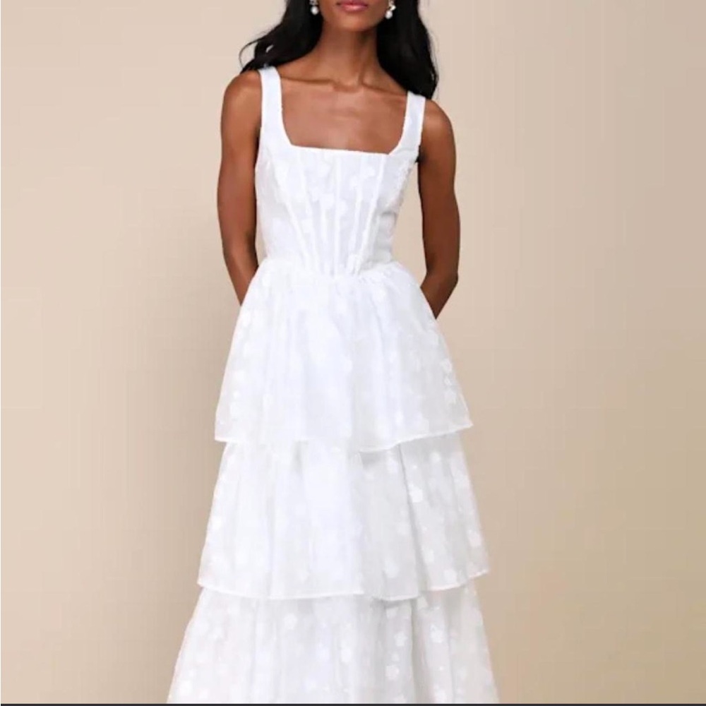 Lulu's White Tiered Midi Dress